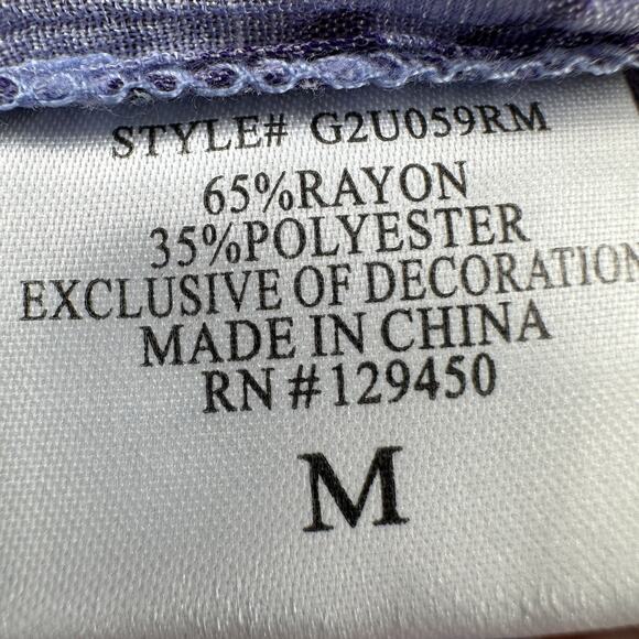 Como Blue Blouse Womens M Purple Floral 3/4 Sleeve Cinch Tie Waist Split V-Neck - Picture 8 of 9